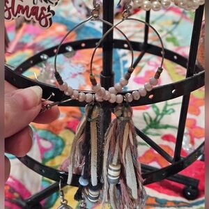 Bohemian Pink and Brown Tassel Earrings